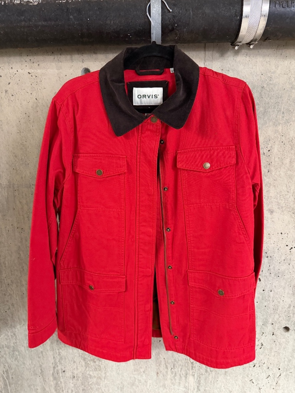 Orvis Womens Red Utility Jacket with Dark contract Collar